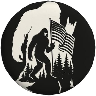 Bigfoot Spare Tire Cover with Patriotic Sasquatch American Flag Forest Design – - Image 2