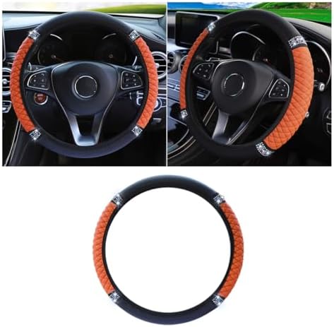 JOYCOURT 15 Inch Bling Soft Leather Car Steering Wheel Cover by JOYCOURT