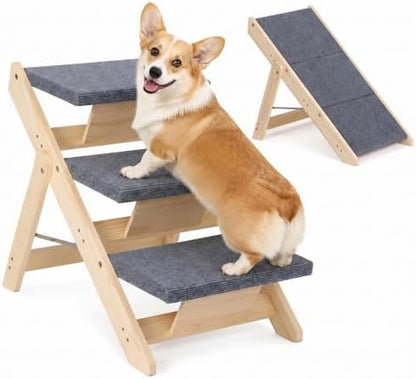 ZENY Dog Stairs for Bed, Couch & Car, Convertible 2‑in‑1 Pet Ramp, Foldable by ZENY