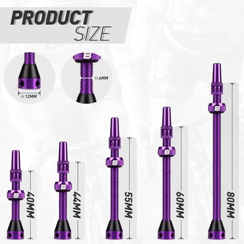 BWSHLF Tubeless Presta Valve Stem 40/44/55/60/65/80/100 mm, Super Light Alloy - Image 5