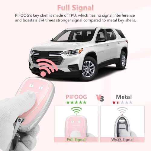 PIFOOG Key Fob Cover for Chevy Pink Soft TPU 5 Button Car Keys Case Shell Bling - Image 5