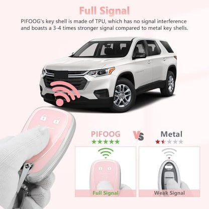 PIFOOG Key Fob Cover for Chevy Pink Soft TPU 5 Button Car Keys Case Shell Bling - Image 5
