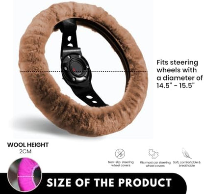 Andalus Brands Luxury Fluffy Car Steering Wheel Covers – Genuine Merino - Image 3