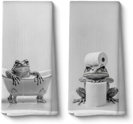 2 Pcs Funny Frog Hand Towels for Bathroom Decor, Gifts for Women & Kids by QIBAJIU