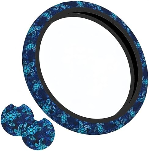 Sea Turtle Steering Wheel Cover 15in + 2 Car Cup Coasters by Unknown