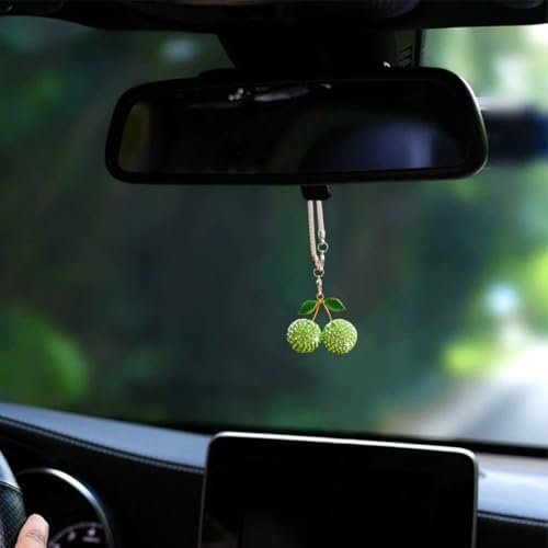 Bling Cherry Car Hanging Ornament, Cute Crystal Rear View Mirror Pendant - Image 4