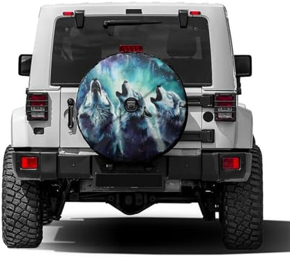 Three Howling Wolf Spare Tire Cover by Foruidea