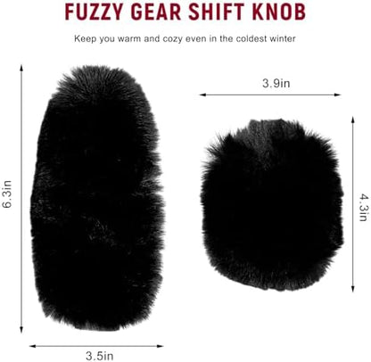 2PCS Fluffy Car Gear Shift Knob Cover & Handbrake Cover, Furry Auto Hand Brake - Image 2