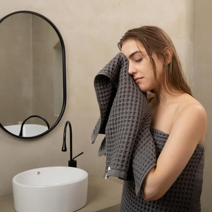 Luxury Organic Japanese Cotton Waffle Bath Towel | Thick, Quick Dry Bathroom - Image 5