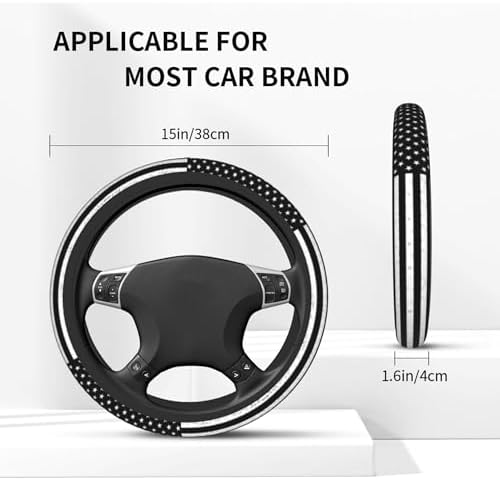 American Flag Black Steering Wheel Cover 15 in + 2 Pieces USA Car Coasters - Image 4
