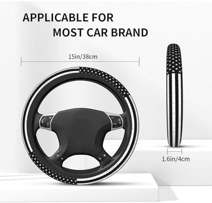 American Flag Black Steering Wheel Cover 15 in + 2 Pieces USA Car Coasters - Image 4