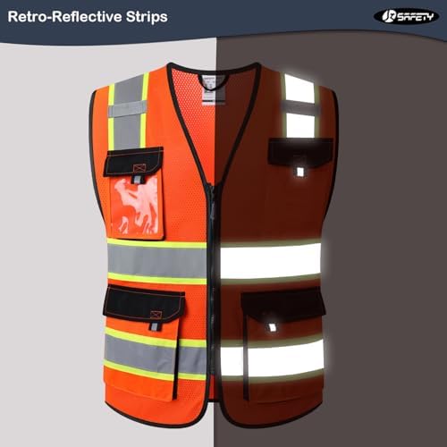 JKSafety Safety Vest for Men Women Hi Vis Reflective Vest JK220 Orange L - Image 2