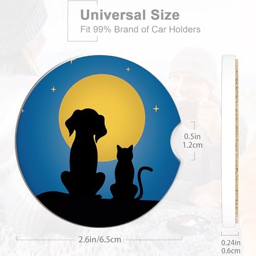 Dog Cat Car Cup Holder Coaster, Moon Night Starry Sky Car Coasters - Image 2