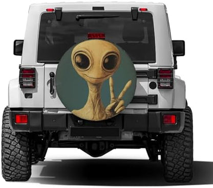 KiuLoam Martian Alien Peace Sign Retro Spare Tire Cover Polyester Universal - Image 2