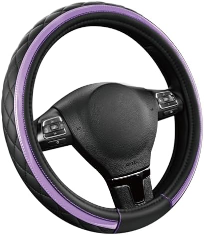 Road Comforts Leather Steering Wheel Cover – Black & Purple, Universal Fit - Image 2