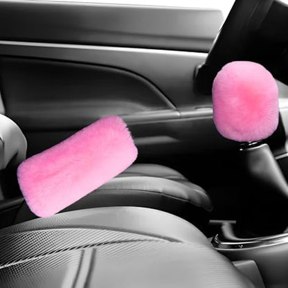 2PCS Fluffy Car Gear Shift Knob & Handbrake Cover, Comfortable Plush Shifter - Image 6