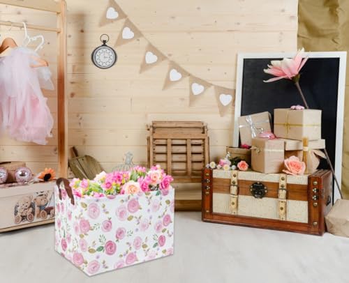 Rose Pink Baby Basket Nursery Baskets Girl Baby Storage Bins Rectangular Cute - Image 3