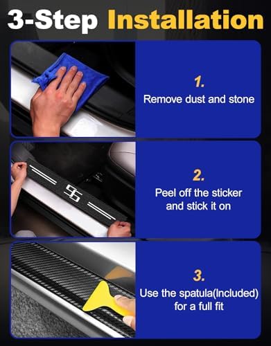 Door Sill Protectors for Chevy Camaro SS, Carbon Fiber Leather Front/Rear Door - Image 4