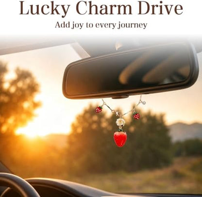 Strawberry Tassel Car Charm, Rear View Mirror Pendant - Image 6