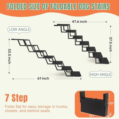 Foldable Dog Stairs for Car, HisFox Portable Dog Steps for Dogs, 7 Steps - Image 4