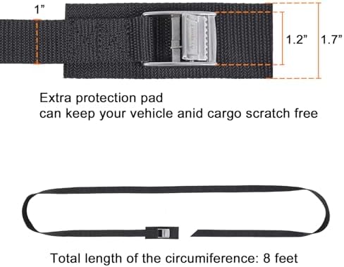 Ayaport Lashing Straps with Stainless Steel Cam Buckle 1" x 12', 4 Pack - Image 3