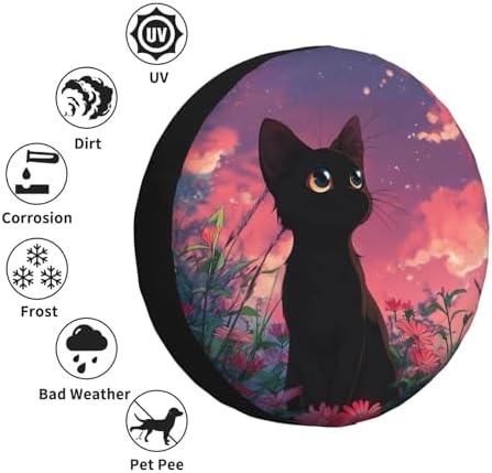Black Cat Spare Tire Cover Waterproof Wheel Cover 15 Inch Universal Fit - Image 6