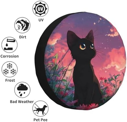 Black Cat Spare Tire Cover Waterproof Wheel Cover 15 Inch Universal Fit - Image 6
