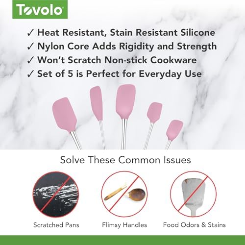 Tovolo Stainless Steel Handled Silicone Spatula Set of 5 Pink Sorbet, - Image 3