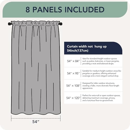 White Outdoor Curtains for Patio Waterproof, 8 Panels, Rod Pocket - Image 6
