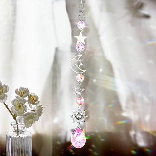 Moon and Star Rear View Mirror Charm, Crystal Boho Car Hanging Decor Cute - Image 3
