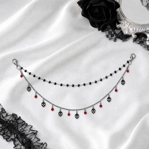 Double Chain Skull Gothic Witch Rear View Mirror Charm Halloween Car Decor - Image 6