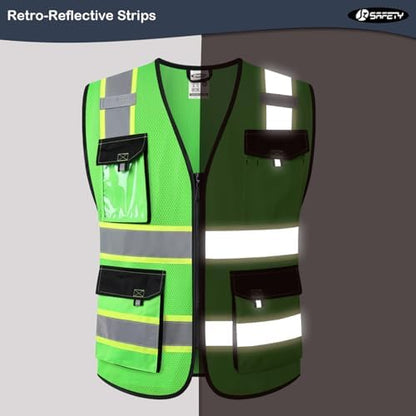 JKSafety Safety Vest for Men Women Hi Vis Reflective Vest JK220 Green M - Image 2