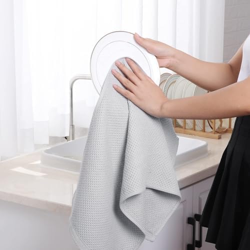 Homaxy 100% Cotton Waffle Weave Kitchen Dish Towels 24-Pack, Light Gray - Image 4