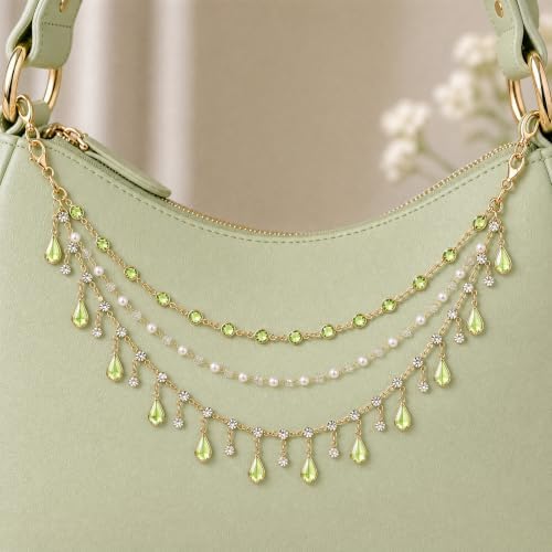 Triple Layer Water Drop Zircon Rear View Mirror Charm Green Car Hanging - Image 6