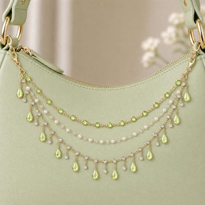 Triple Layer Water Drop Zircon Rear View Mirror Charm Green Car Hanging - Image 6