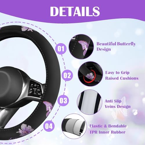 CAR PASS Butterfly Steering Wheel Cover and Waterproof Car Floor Mats, Sedans - Image 6