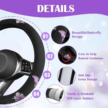 CAR PASS Butterfly Steering Wheel Cover and Waterproof Car Floor Mats, Sedans - Image 6