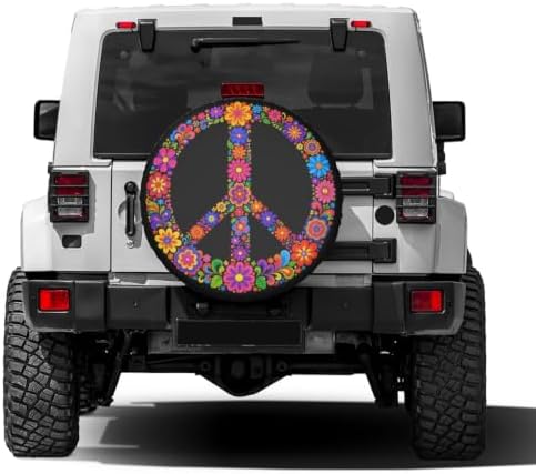 Colorful Peace Flower Spare Tire Cover Dust-Proof Wheel Tire Cover Fit Trailer - Image 2
