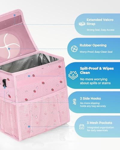 Corduroy Car Trash Can with Lid and Mesh Pockets - Image 3