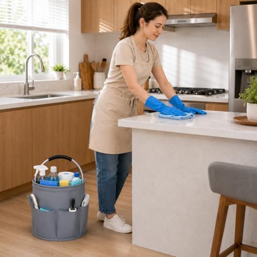 Portable Cleaning Caddy with Handle, Foldable Supply Organizer-dark Gray - Image 5