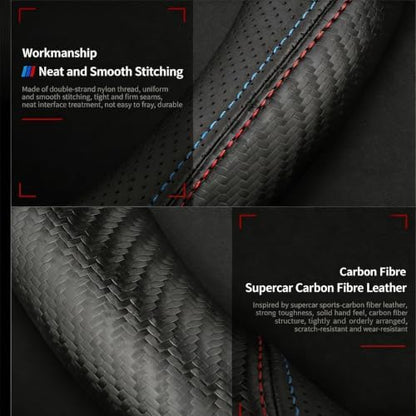 Microfiber Leather Steering Wheel Cover, D-Shape Carbon Fiber Two-Tone Wire Trim - Image 5