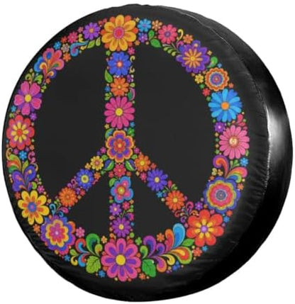 Colorful Peace Flower Spare Tire Cover Dust-Proof Wheel Tire Cover Fit Trailer by Foruidea