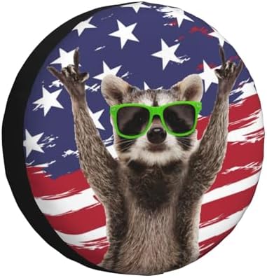 Raccoon Spare Tire Cover with American Flag Weatherproof Universal Wheel by Unknown