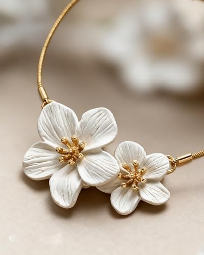Steering Wheel Charm Accessory Hibiscus White Flower Chain Pendant Car Decor - Image 2