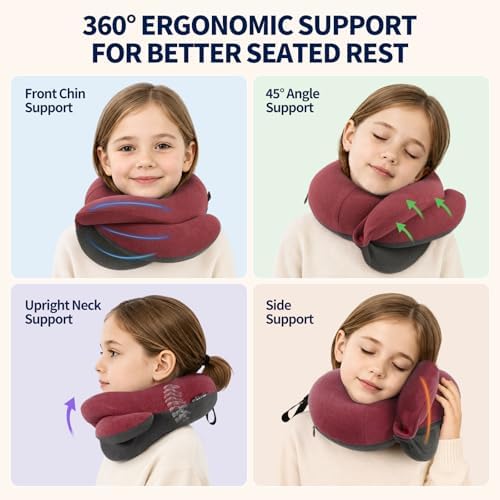 BUYUE Kids Travel Pillows for Airplane, Memory Foam 360° Head Support Sleeping - Image 2