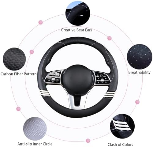 Small 14 inch Cute Leather Steering Wheel Cover Black - Image 5