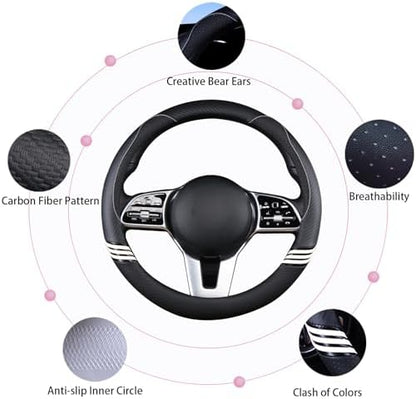 Small 14 inch Cute Leather Steering Wheel Cover Black - Image 5