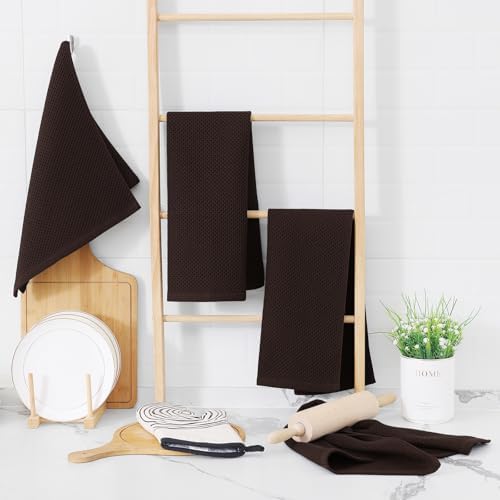 Homaxy 100% Cotton Waffle Weave Kitchen Dish Towels 8-Pack, Dark Brown - Image 6