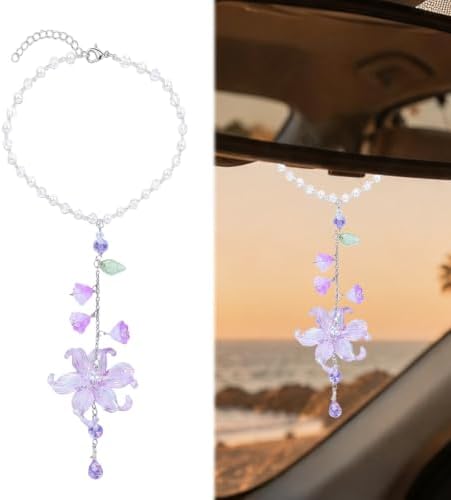 Purple Waterlily Leaf Resin Car Charm – Rearview Mirror Hanging Decor by Unknown