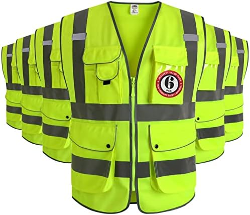 JKSafety 6 Pack Safety Vest for Men Women Reflective JK155 Yellow M by JKSafety
